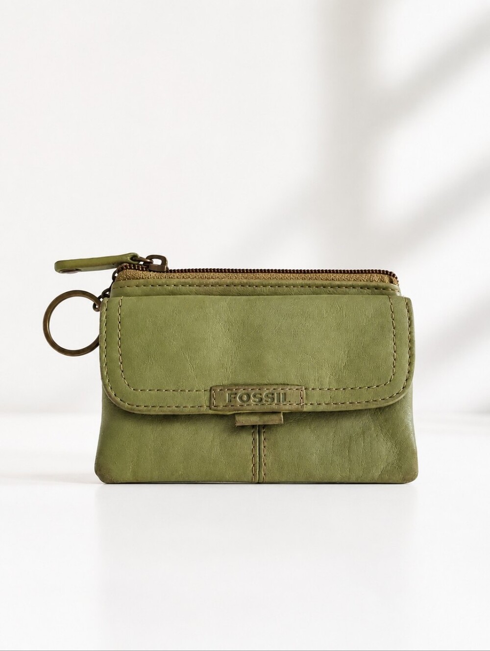 Fossil Avocado/Sage Green Leather Key Ring Wallet Coin Pouch